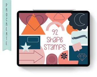 92 Procreate Shape Stamps, Procreate Brushes, Geometric stamps, Stitch Brush, Procreate Elements