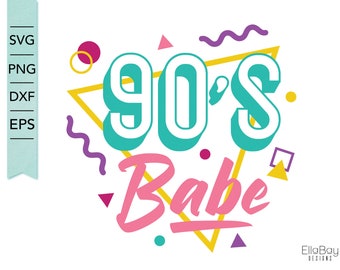 SVG bébé des années 90 | Fabriqué dans les années 90 SVG | Ambiance des années 90 png | Design géométrique rétro | Silhouette et Cricut