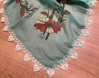 Mint Green Beaded Cotton Oya Lace Scarf