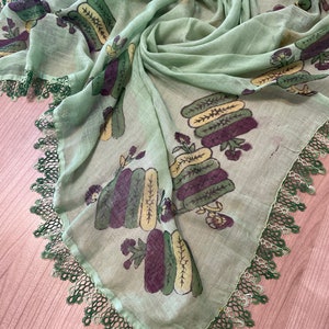 Antique Yazma Green Oya Lace Scarf