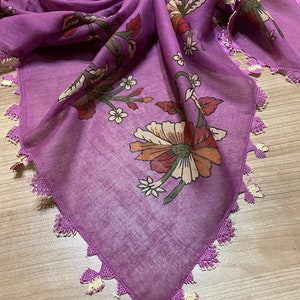 Anatolian Silk Lace Purple Oya Scarf Yazma