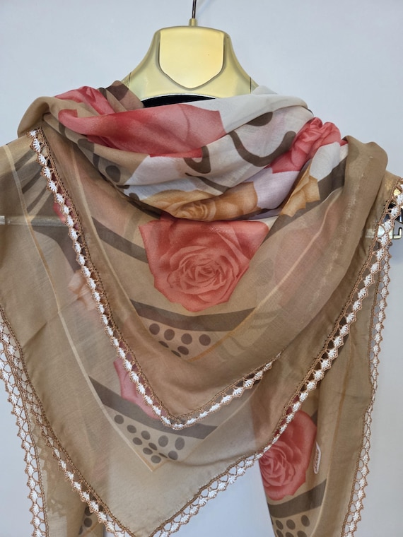 小物 seya.for roku FLOWER OYA SCARF Turkish Brown Oya Lace Scarf - Etsy