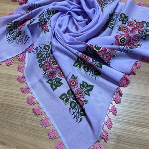 Turkish Oya Lace Scarf Lilac Pink Cotton Hooded Scarf Yazma