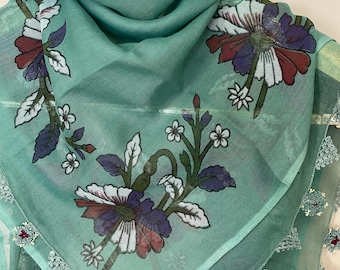 Silk Green Needle Lace Gauze Cotton Scarf - Etsy