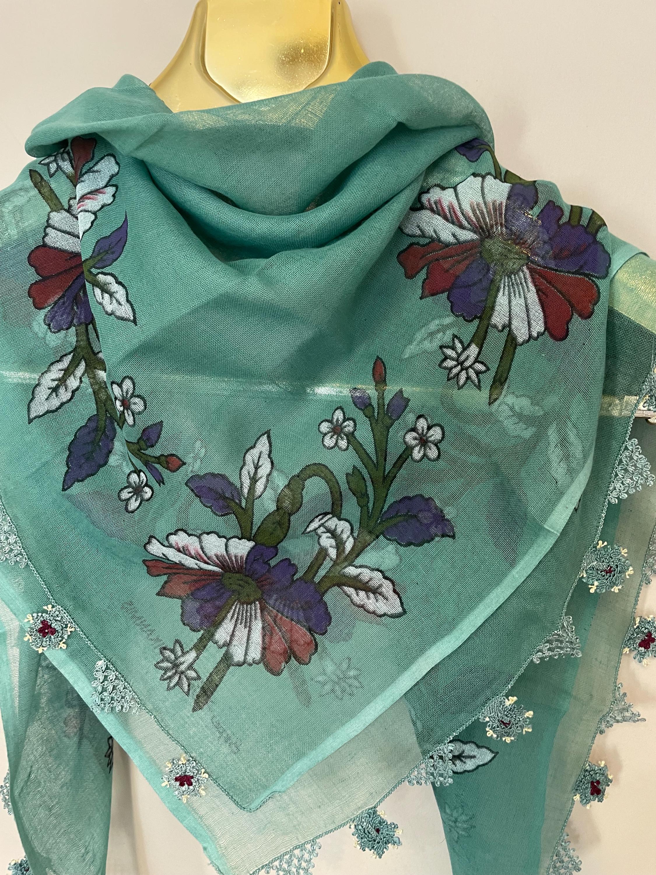 Silk Green Needle Lace Gauze Cotton Scarf - Etsy