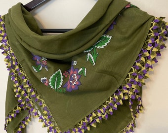 Green Cotton Oya Lace Scarf