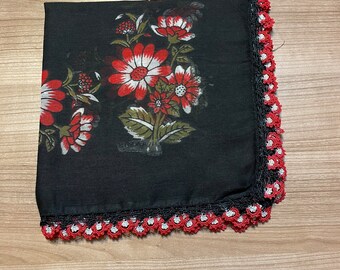 Écharpe Oya en coton noir rouge Yazma