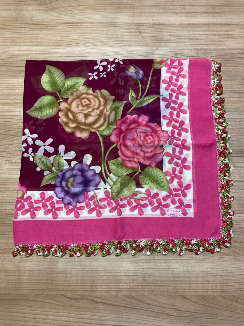 Pink Floral Pattern Oya Lace Scarf - Etsy