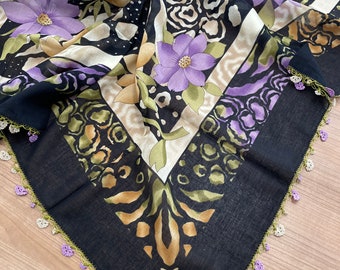 Floral Pattern Oya Lace Scarf