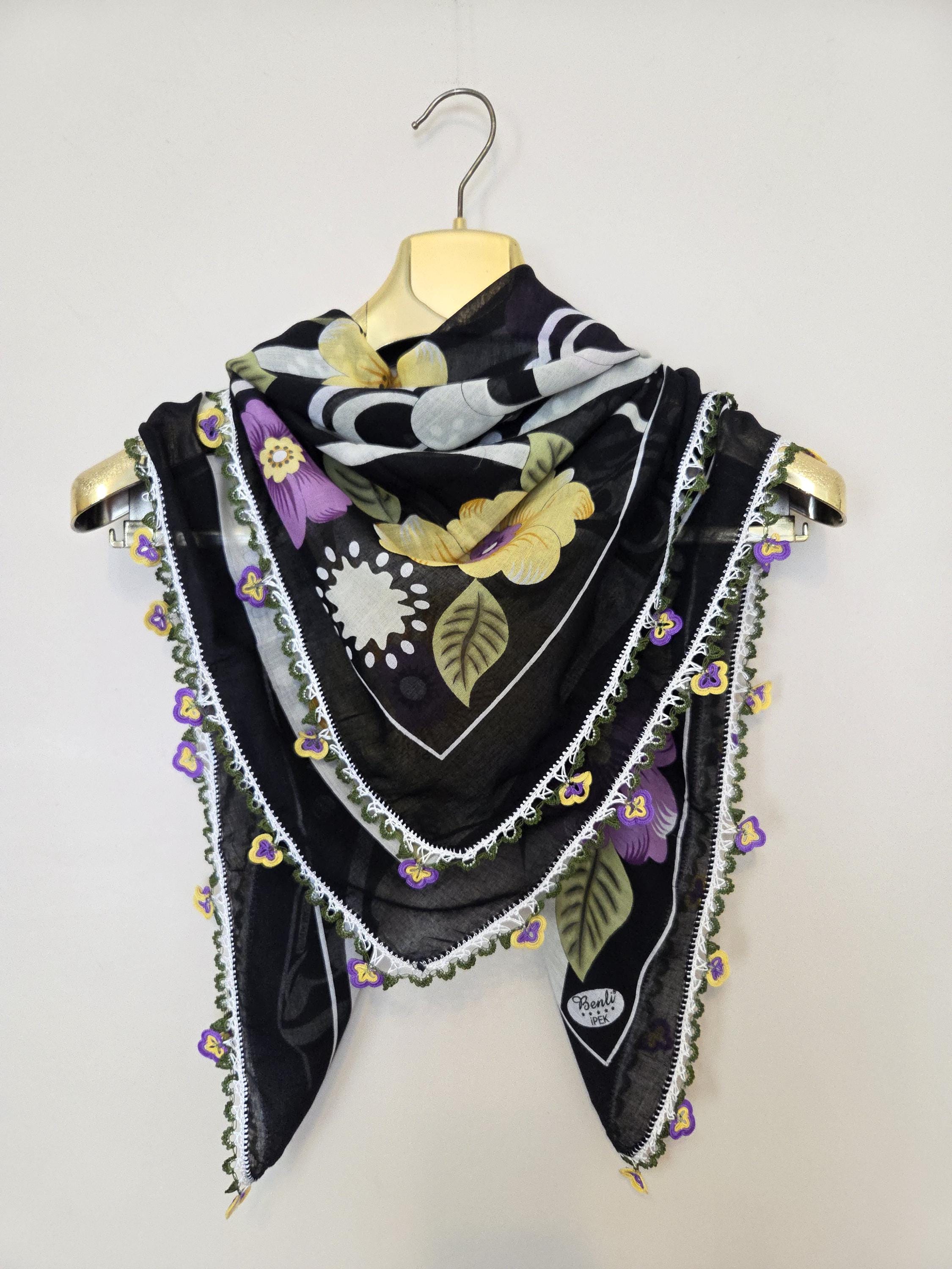 Purple Black Cotton Oya Scarf - Etsy
