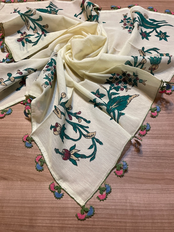 Needle Lace Oya Cotton Scarf - Etsy