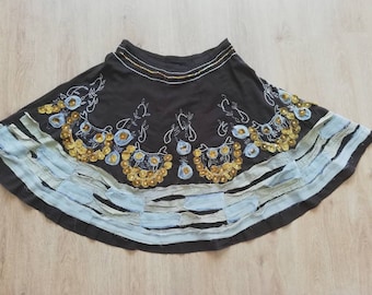 Skirt Boho Hippi 3D Embroidery Brown Skirt Cotton