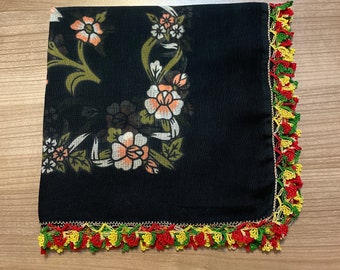 Black Cotton Oya Scarf Lace