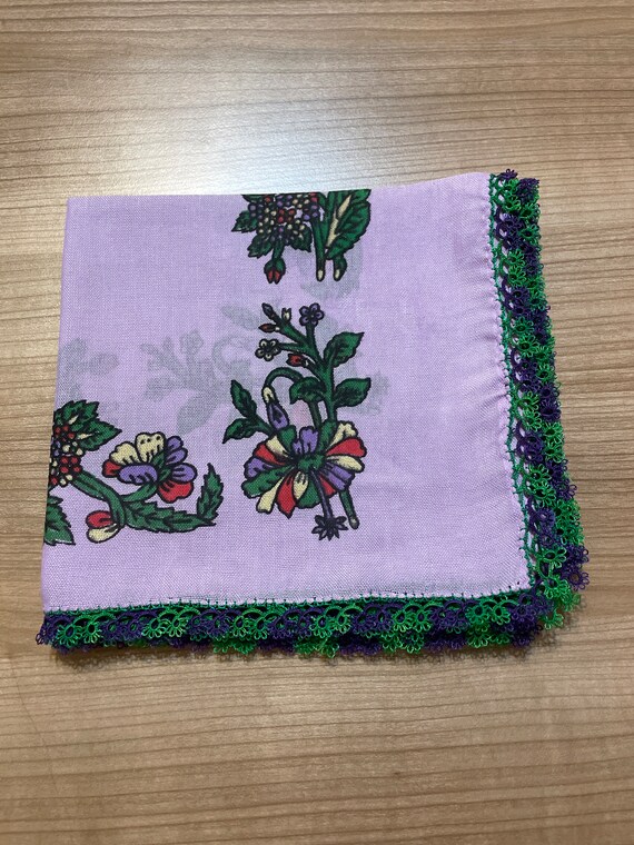 Lilac Purple Green Tatting Oya Lace Scarf - image 1