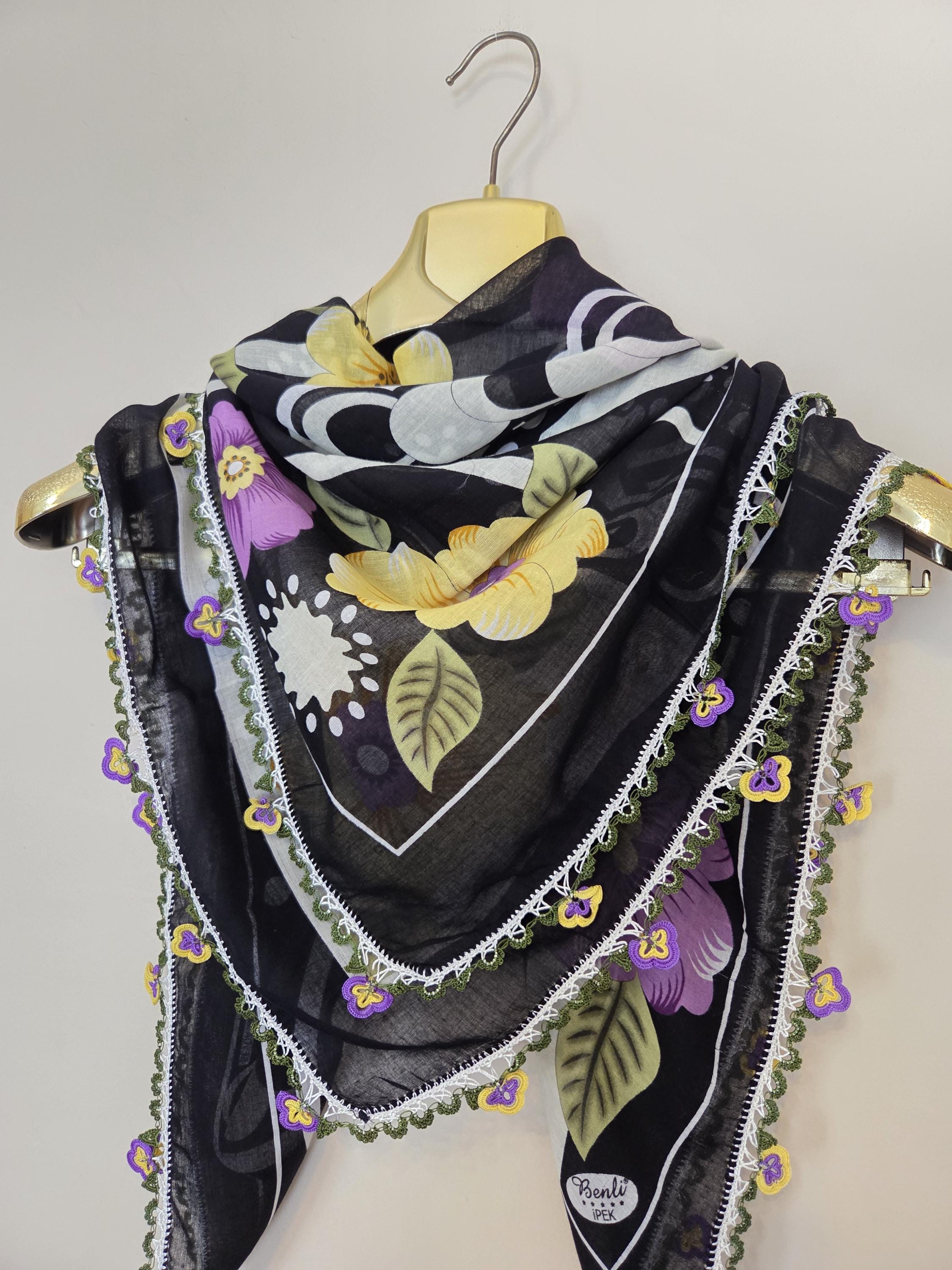 Purple Black Cotton Oya Scarf - Etsy