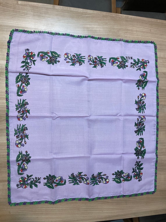 Lilac Purple Green Tatting Oya Lace Scarf - image 5