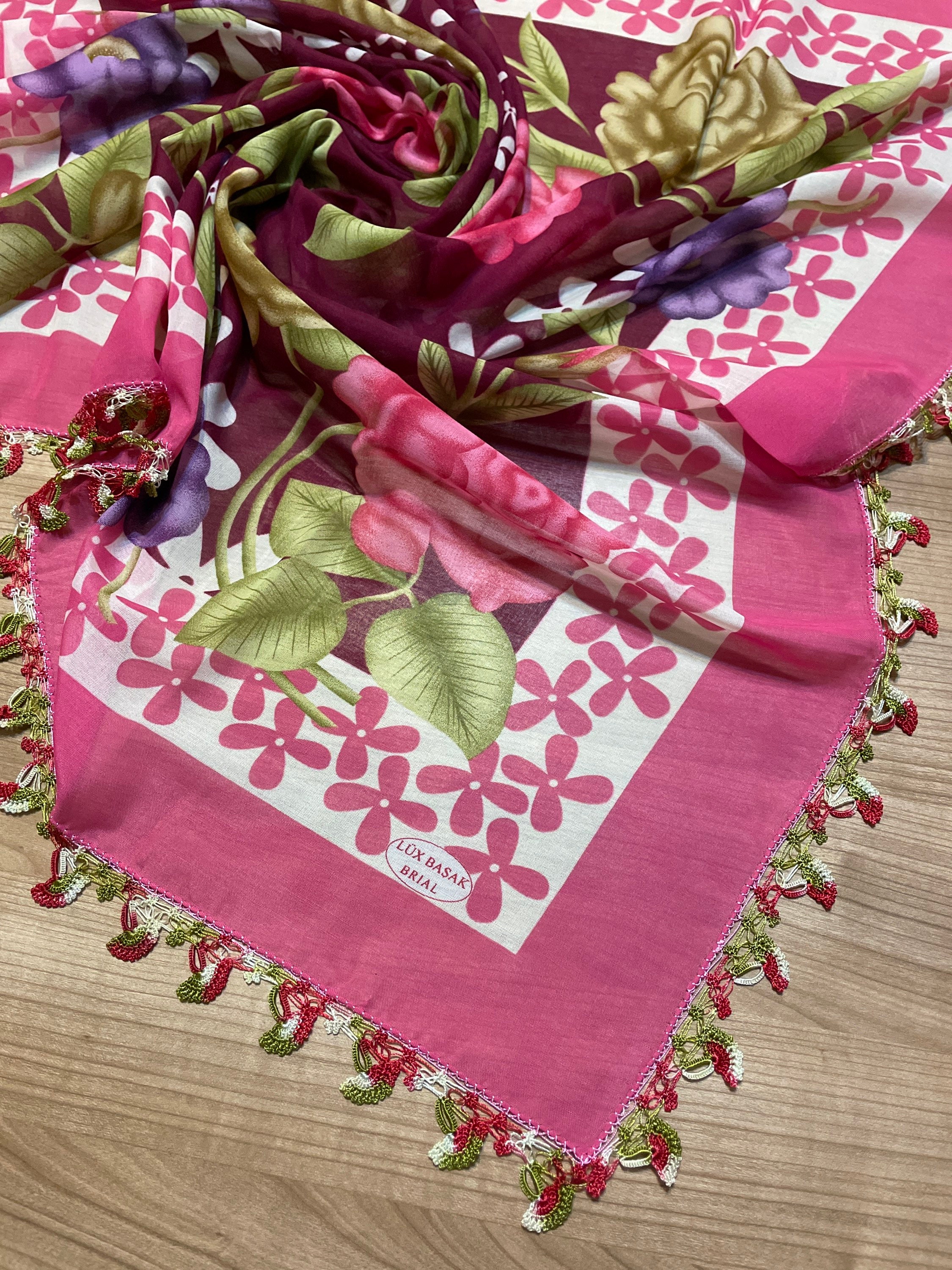 Pink Floral Pattern Oya Lace Scarf - Etsy