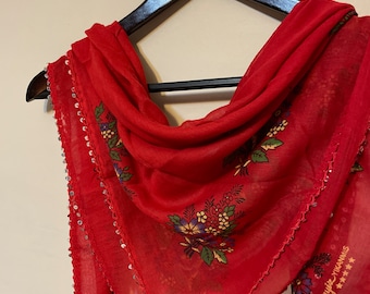 Red Cotton Oya Lace Scarf