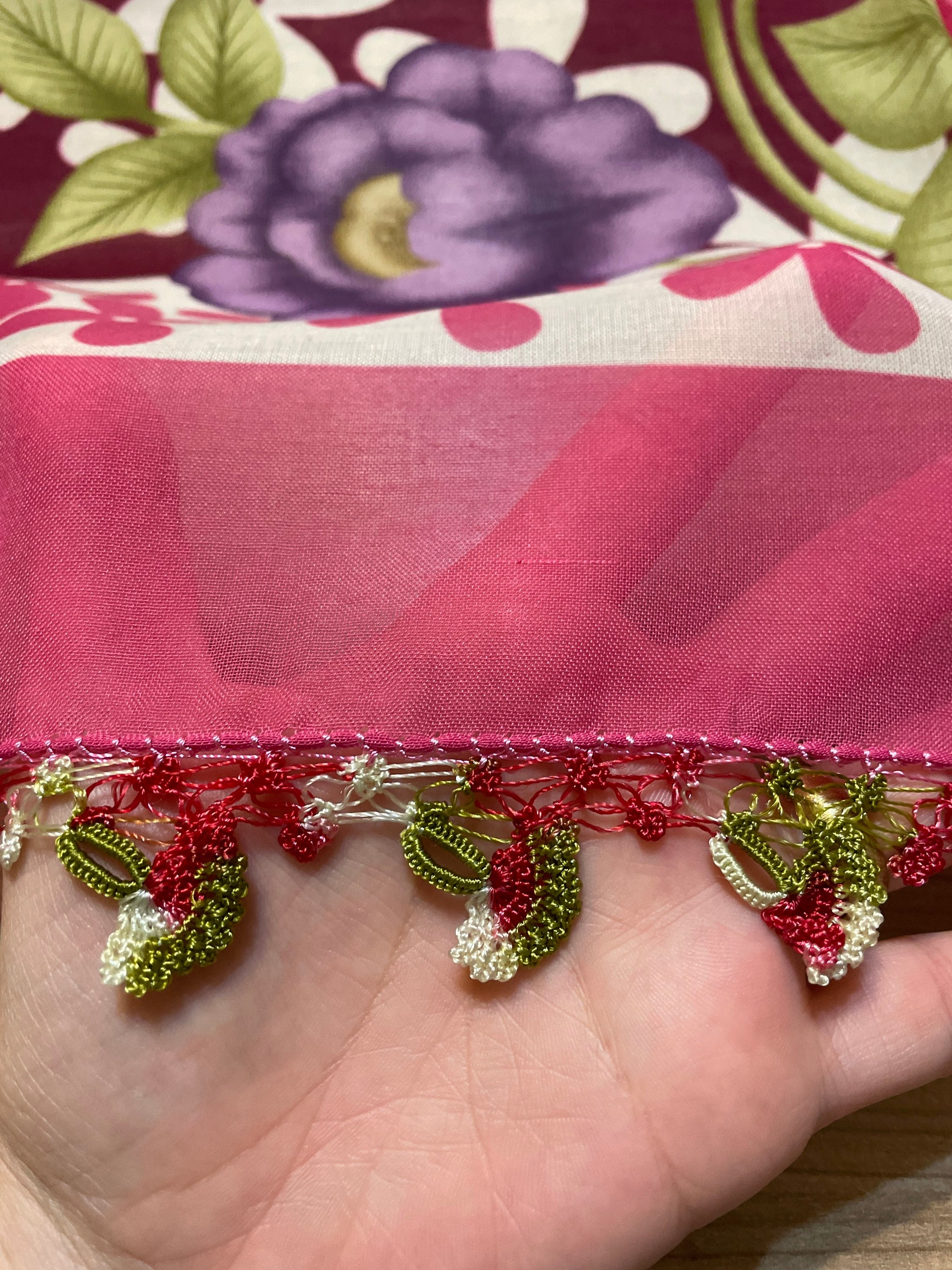 Pink Floral Pattern Oya Lace Scarf - Etsy