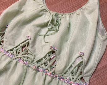 Mint Green Lngerie Dress with Tulle Overlay