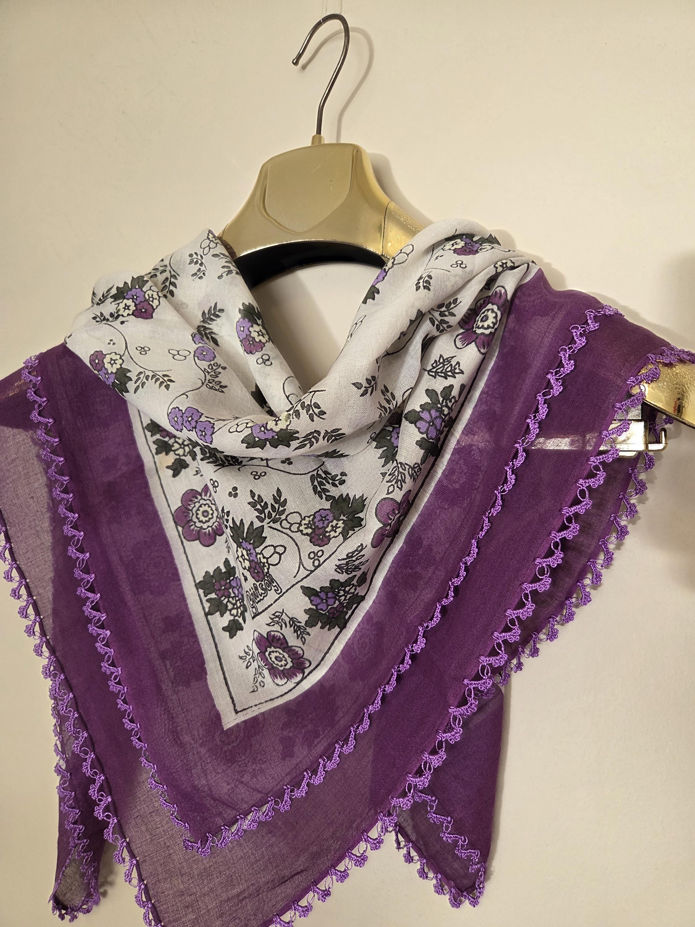 Purple White Oya Scarf Yazma - Etsy