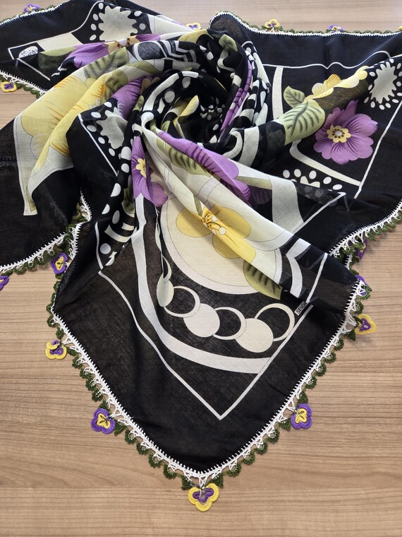 Purple Black Cotton Oya Scarf - Etsy