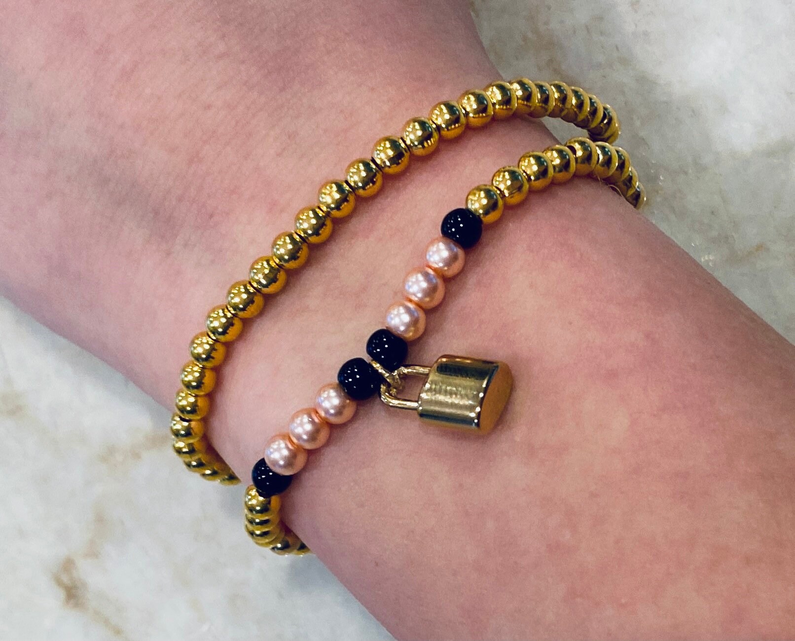 Gold Lock Charm Bracelet Etsy