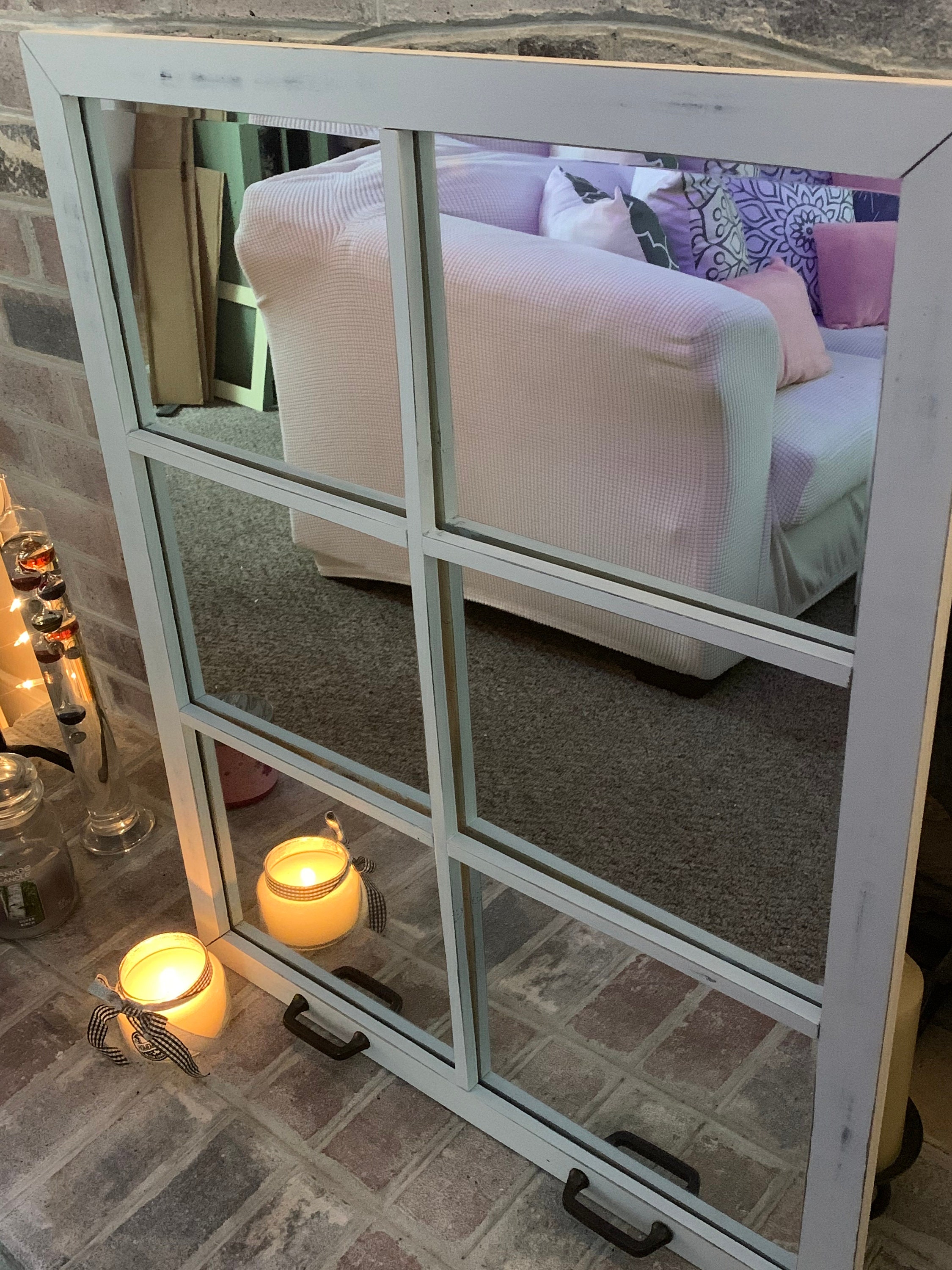 32 x 26.5 Distressed White Windowpane Mirror Farmhouse Etsy