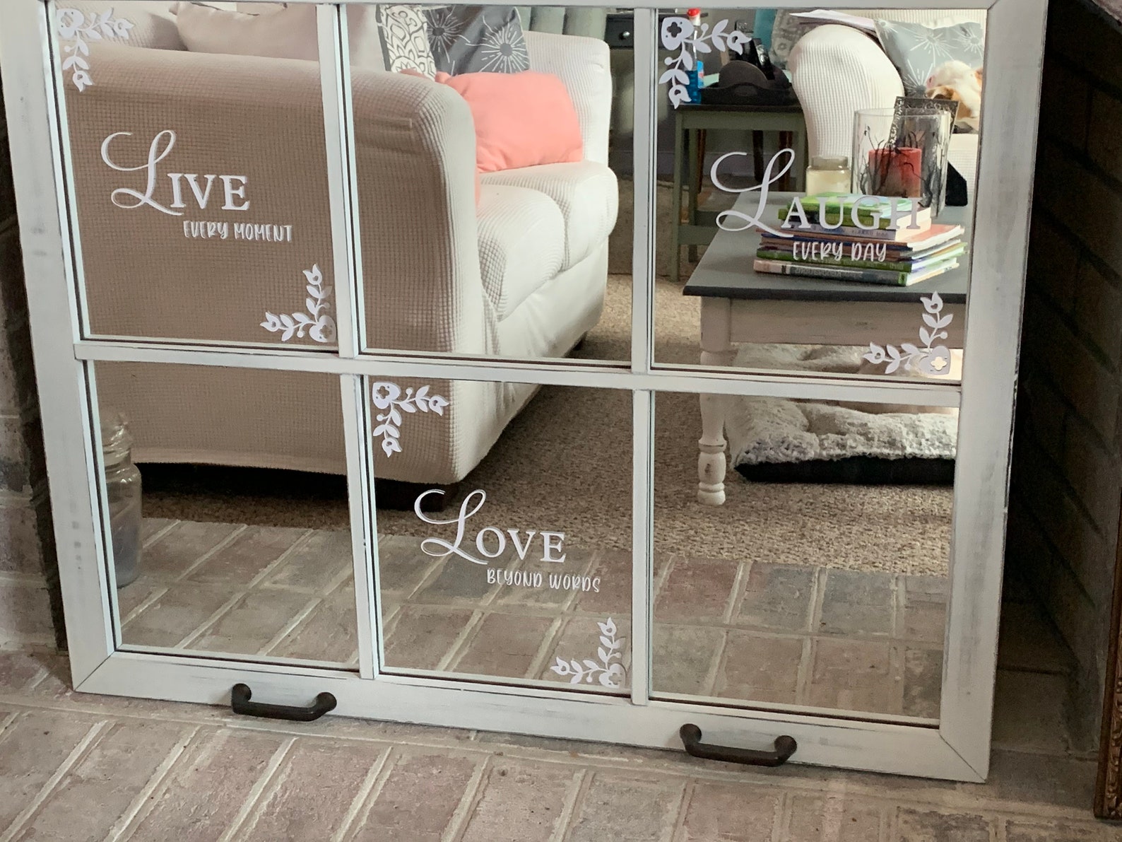 22x28 Distressed White Windowpane Mirror Farmhouse windowpane Etsy