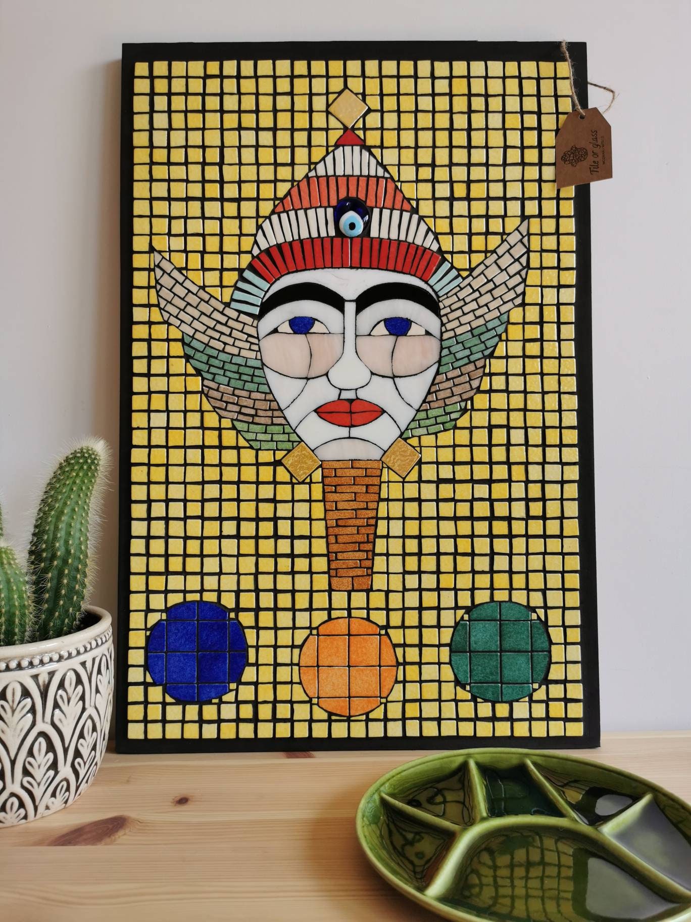 Handmade ceramic tile mosaic on plywood entitled Etsy