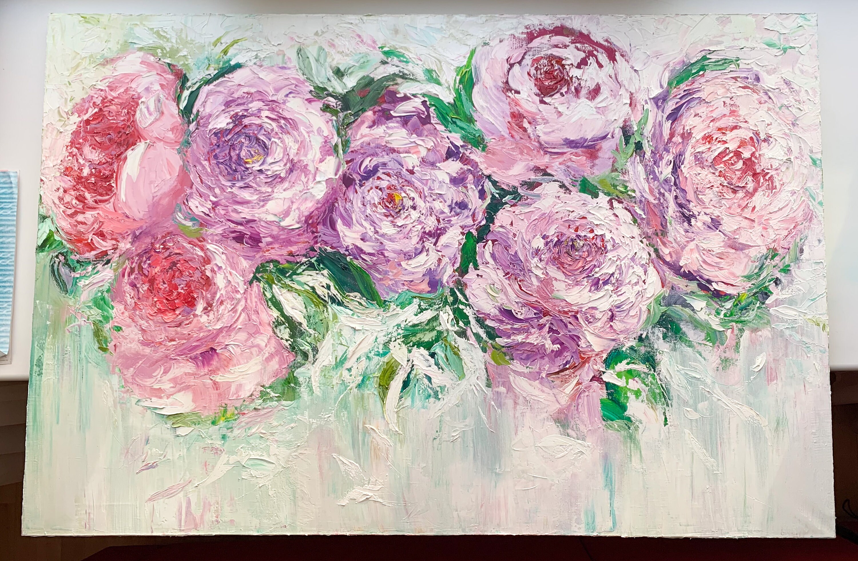 Pink peony wall art. Large abstract original floral oil Etsy