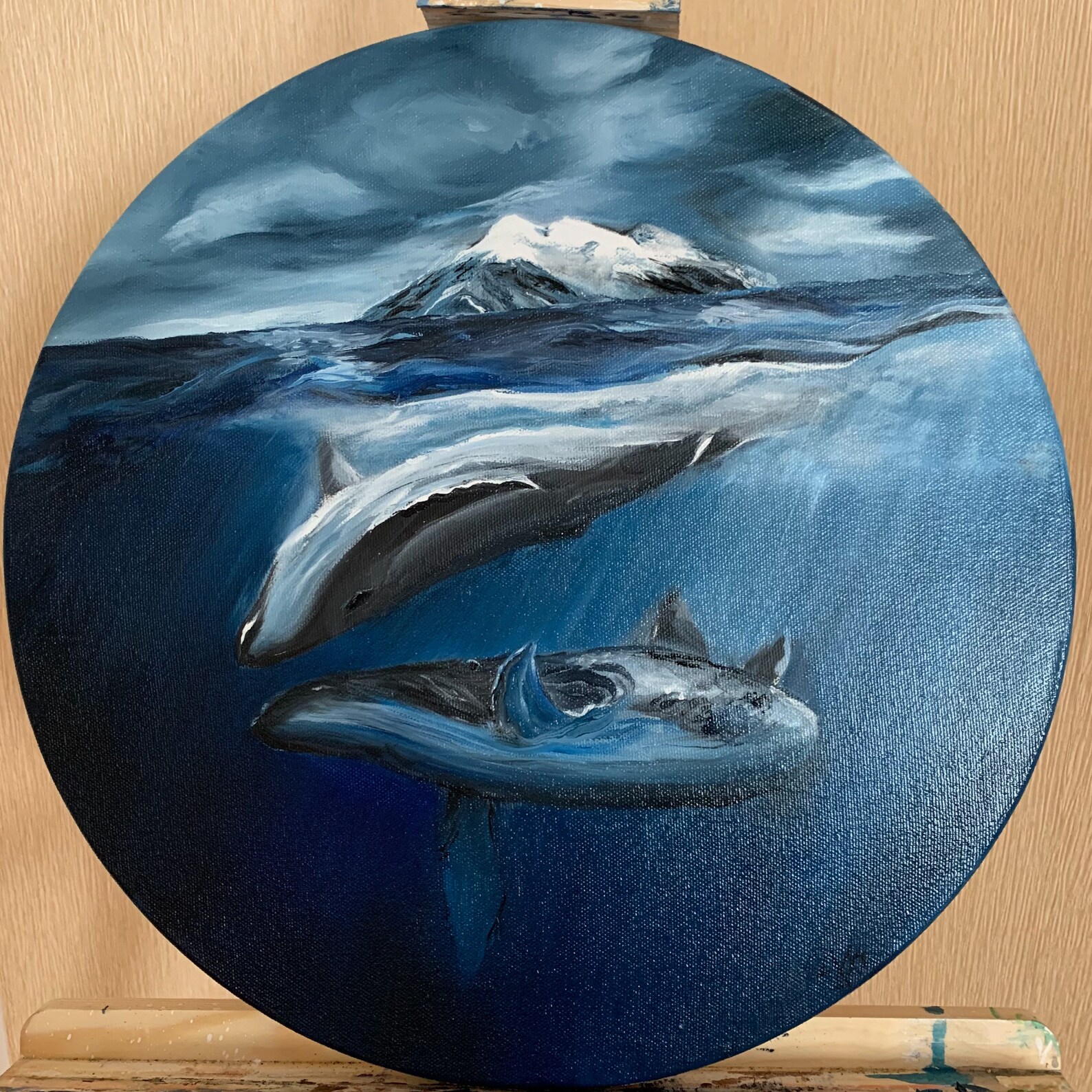 Whale painting on canvas original oil artwork blue underwater Etsy