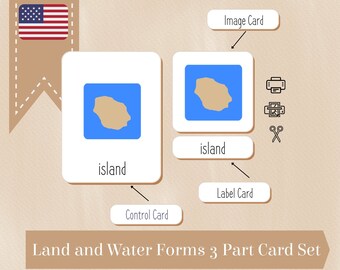 Land & Water Forms 3-Part Montessori Cards and Photo Cards - Montessori Geography - Printable Montessori Materials - Digital Download