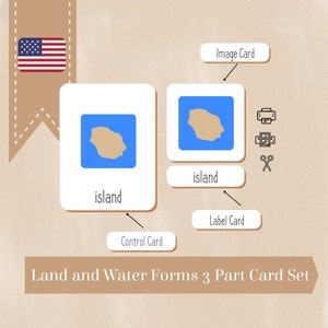 Forme di terra e acqua Carte Montessori in 3 parti e cartoline fotografiche - Geografia Montessori - Materiali Montessori stampabili - Download digitale