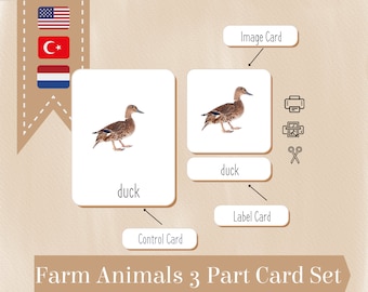 FARM ANIMALS • 10 Montessori Cards • Flash Cards Nomenclature Cards Pdf Printable Cards Preschool