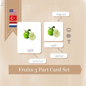 Montessori Fruits Cards, Nomenclature Fruits Cards, PDF File, Printable Cards for Preschool