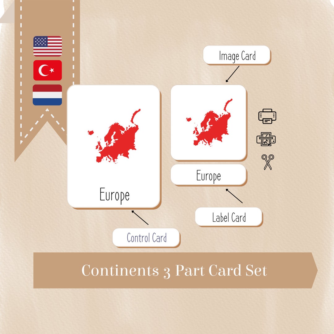Continents 3-part Montessori Cards and Animals of the Continents Mats ...
