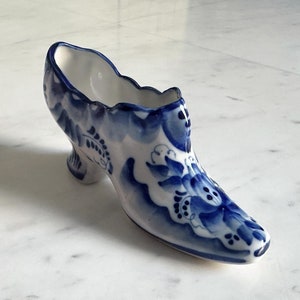 Gzhel Figur Porzellan Schuh Vintage Russische 80er Jahre