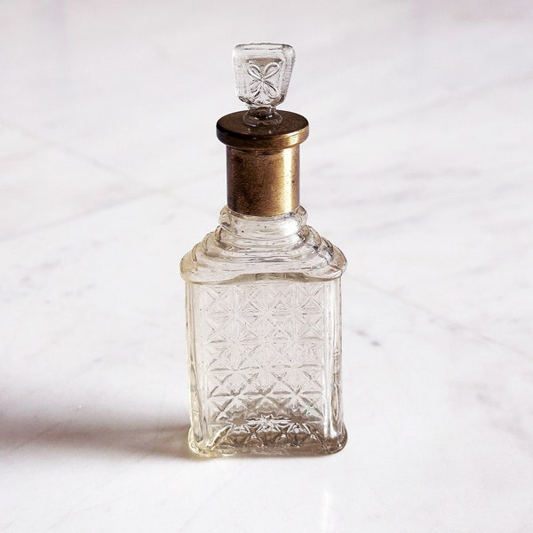 Vanity Scent Bottle, hand made glass, with bronze cap early 20th century France