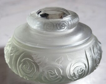 frosted glass powder box with roses vintage USSR