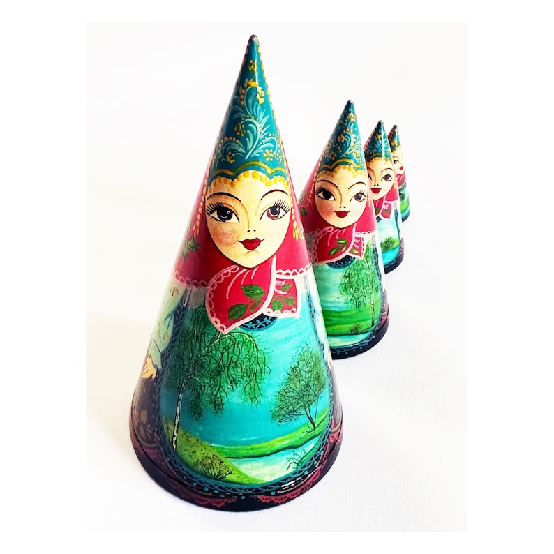 Rare Cone Matryoshka Nesting Dolls Set Hand Painted Signed Russia 1996 ...