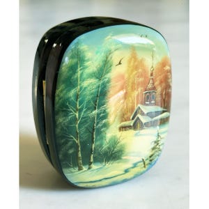 Vintage Trinket Box, Hand-Painted on Mother of Pearl, Fedoskino, USSR