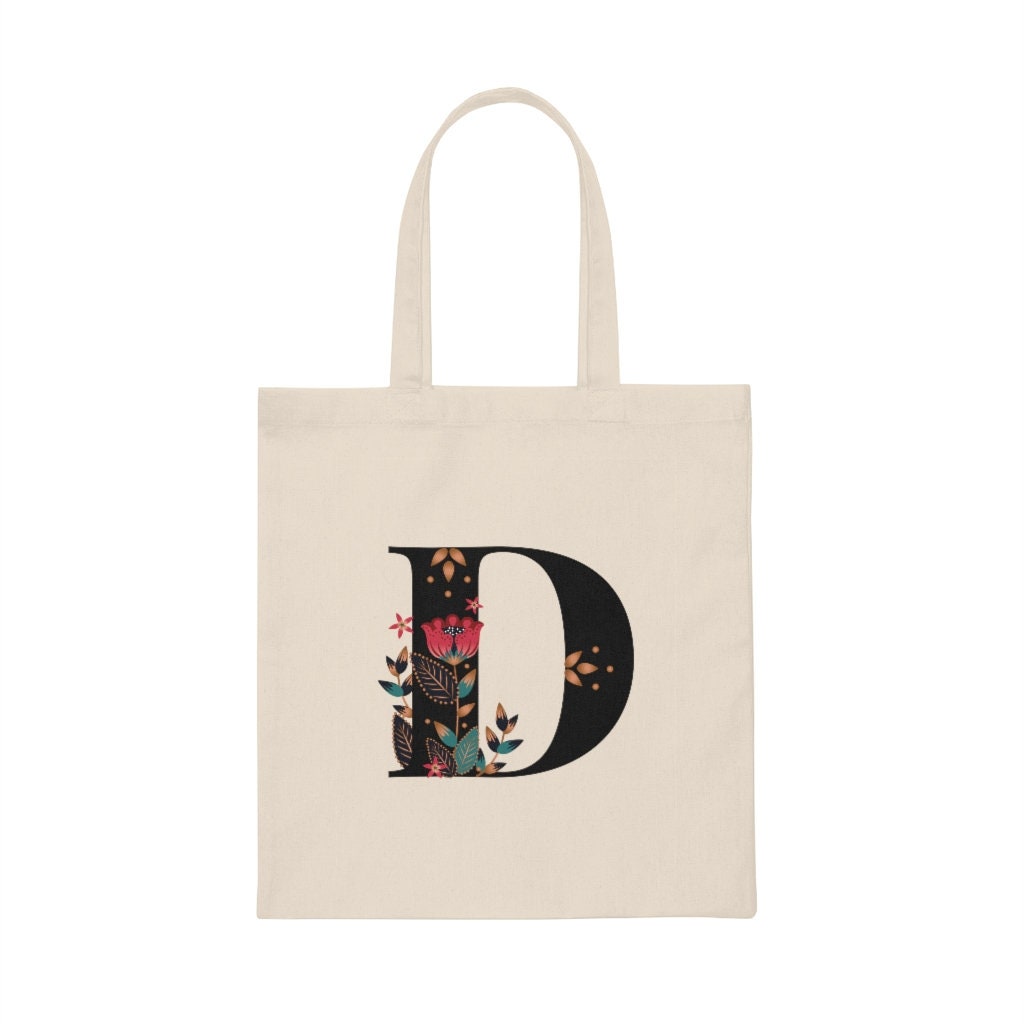 Personalized Floral D Initial Tote Bag Personalized Alphabet Etsy
