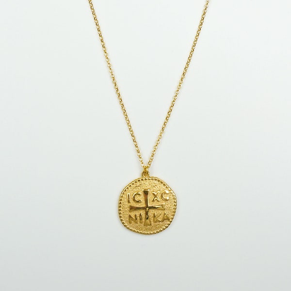 Orthodox Gold Greek Necklace, Handmade Jewelry, Cross Pendant, Unisex Jewel, 925 Sterling Silver Jewellery, Gift for her