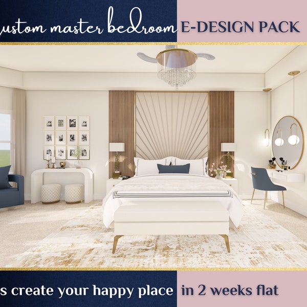 Custom Master Bedroom Design, Online Interior Design, Virtual Interior Design, 3D Renderings, Room Layout, Made to Order Design