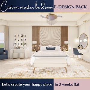 Custom Master Bedroom Design, Online Interior Design, Virtual Interior Design, 3D Renderings, Room Layout, Made to Order Design
