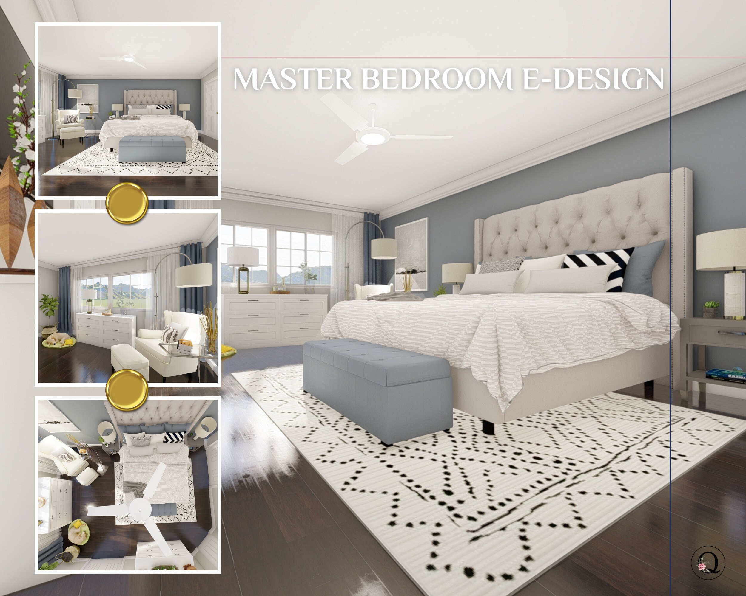 Custom Master Bedroom Design, Online Interior Design, Virtual Interior