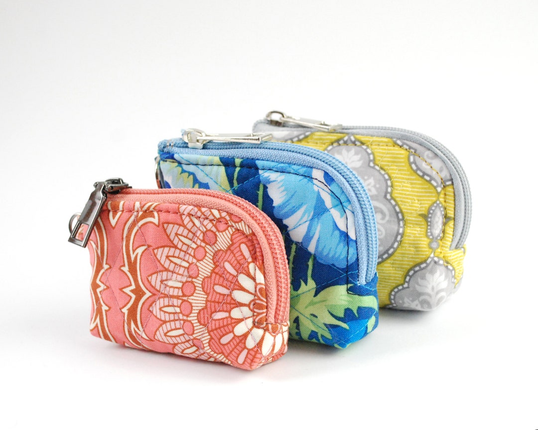 Small Zipper Fabric Pouch, Quilted Pouch, Small Fabric Purse, Vintage