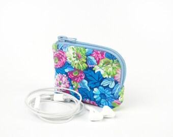 Mini Floral Zipper Earbud Case, Flower Quilted AirPods Earbuds Pouch, Fabric Flower Earbud Holder