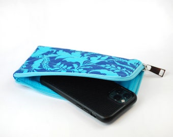 Cobalt Blue Phone Pouch, Quilted Phone Pouch, Fabric Phone Case, iPhone 15 Case, iPhone Sleeve, Zippered Cell Phone Purse. Smartphone Pouch